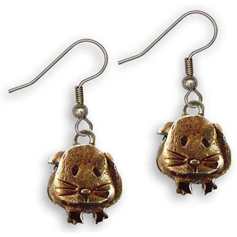 Guinea Pig Wire Earrings In Brown Enamel Short Haired Piggy